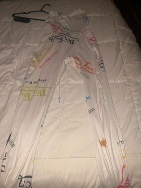 White Multicolor Logo-Print Comforter Cover